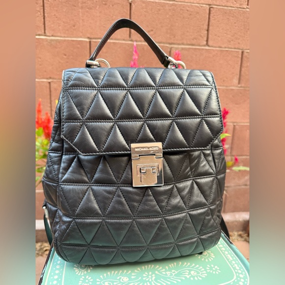 Michael Kors Vivianne Leather Black Quilted Backpack - Picture 2 of 16